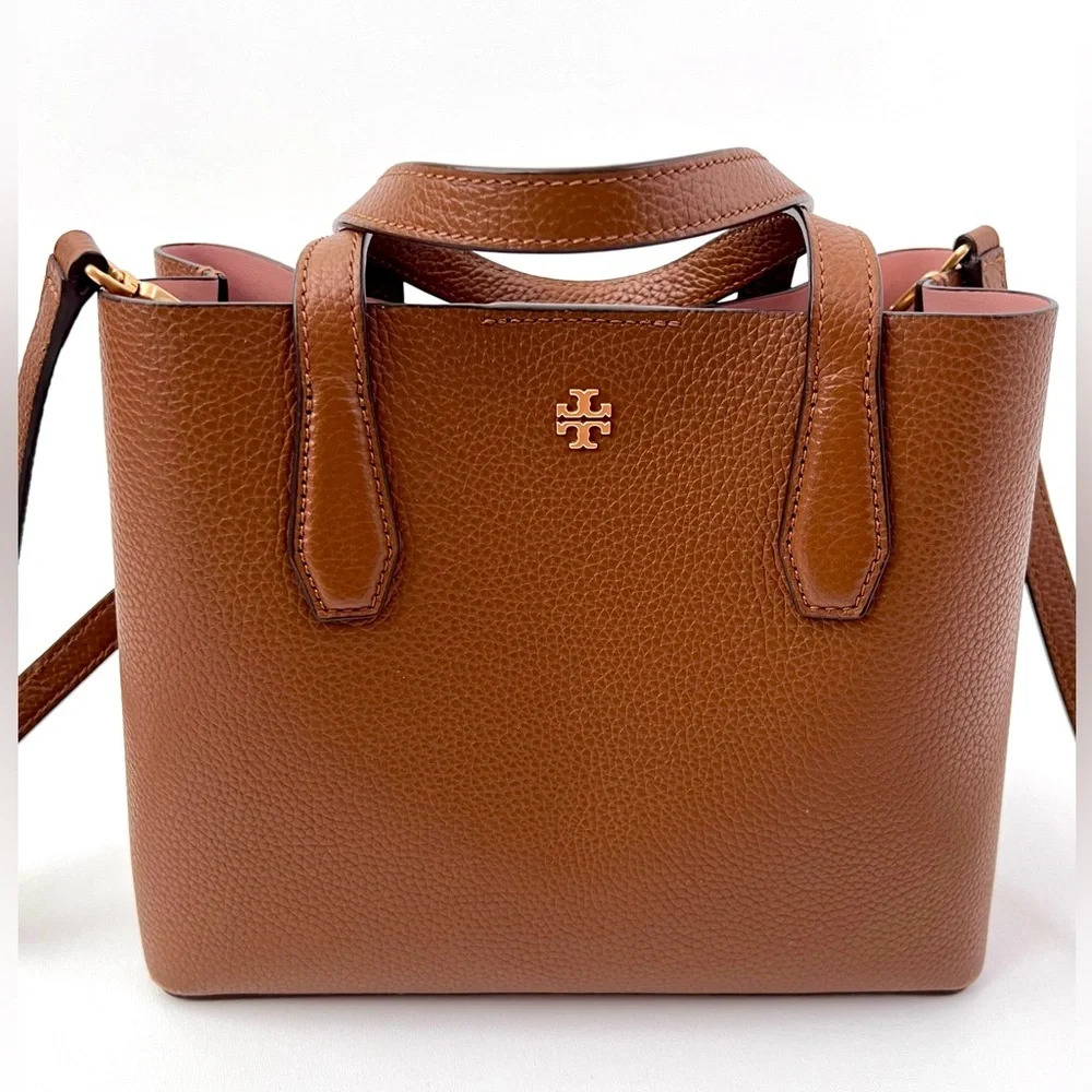TORY BURCH | Blake Small Tote Handbag Crossbody Purse Brown Bourbon Leather - Picture 2 of 14